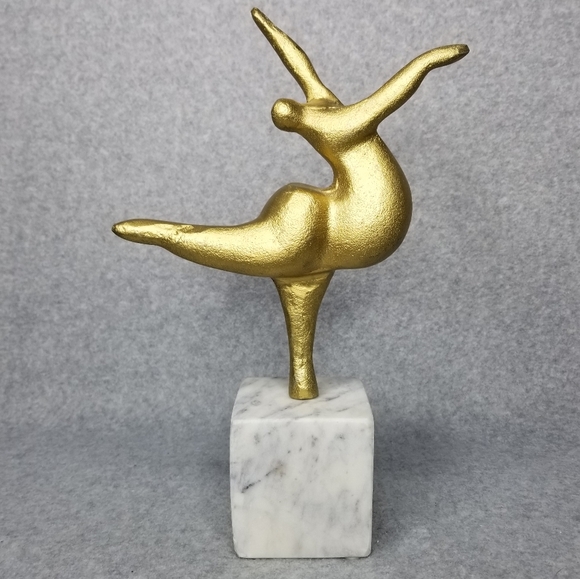 Gold Metal Woman Dancer 11.5" Statue Art Deco Voluptuous Acrobat Marble Mount - Picture 4 of 12